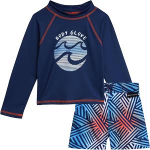 image:imageBody Glove Baby Toddler Boys Swim Set  2 Piece UPF 50 Quick Dry Swim Trunks and Rash Guard for Boys Kids Swimwear 2T4TNavy Red Swirls