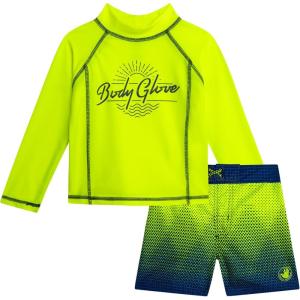 image:imageBody Glove Baby Toddler Boys Swim Set  2 Piece UPF 50 Quick Dry Swim Trunks and Rash Guard for Boys Kids Swimwear 2T4TNeon GreenBlue