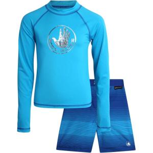 image:imageBody Glove Boys Swim Set  2 Piece Boys Swim Trunks with Rash Guard UV Protection Swimsuit Kids Bathing Suits Sizes 412Aqua Blue Lines