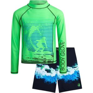 image:imageBody Glove Boys Swim Set  2 Piece Boys Swim Trunks with Rash Guard UV Protection Swimsuit Kids Bathing Suits Sizes 412Green Blue Surf