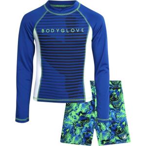 image:imageBody Glove Boys Swim Set  2 Piece Boys Swim Trunks with Rash Guard UV Protection Swimsuit Kids Bathing Suits Sizes 412Navy Green Surfer