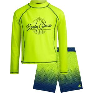 image:imageBody Glove Boys Swim Set  2 Piece Boys Swim Trunks with Rash Guard UV Protection Swimsuit Kids Bathing Suits Sizes 412Neon GreenBlue
