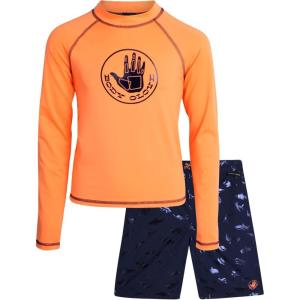 image:imageBody Glove Boys Swim Set  2 Piece Boys Swim Trunks with Rash Guard UV Protection Swimsuit Kids Bathing Suits Sizes 412Orange Sharks