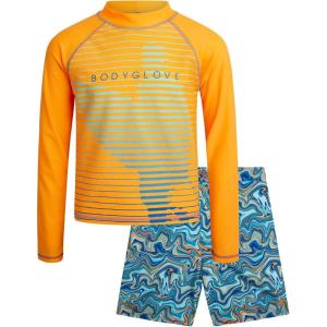 image:imageBody Glove Boys Swim Set  2 Piece Boys Swim Trunks with Rash Guard UV Protection Swimsuit Kids Bathing Suits Sizes 412Orange Swirl Surf