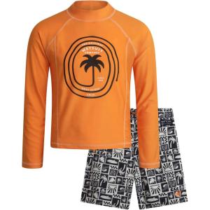 image:imageBody Glove Boys Swim Set  2 Piece Boys Swim Trunks with Rash Guard UV Protection Swimsuit Kids Bathing Suits Sizes 412Orange Tropical