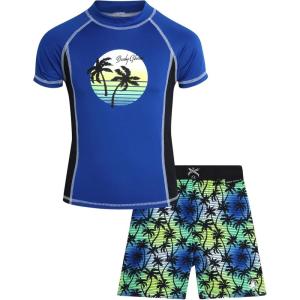 image:imageBody Glove Boys Swim Set  2 Piece Boys Swim Trunks with Rash Guard UV Protection Swimsuit Kids Bathing Suits Sizes 412Royal Blue Palm Trees