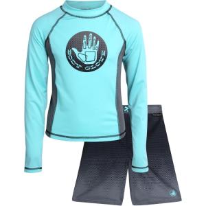 image:imageBody Glove Boys Swim Set  2 Piece Boys Swim Trunks with Rash Guard UV Protection Swimsuit Kids Bathing Suits Sizes 412Turquoise Black Dots
