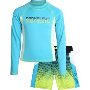image:imageBody Glove Boys Swim Set  2 Piece Boys Swim Trunks with Rash Guard UV Protection Swimsuit Kids Bathing Suits Sizes 412TurquoiseGreen Dots