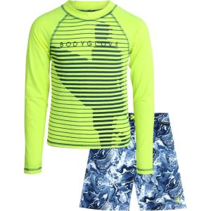 image:imageBody Glove Boys Swim Set  2 Piece Boys Swim Trunks with Rash Guard UV Protection Swimsuit Kids Bathing Suits Sizes 412Yellow Blue Surfer