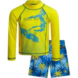 image:imageBody Glove Boys Swim Set  2 Piece Boys Swim Trunks with Rash Guard UV Protection Swimsuit Kids Bathing Suits Sizes 412Yellow Surf