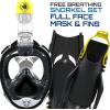 image:imageBody Glove  Free Breathing Snorkel Full FACE MASK Setwith FINSTravel BagAnti FogAnti LeakPanoramic ViewCamera MountOpen WaterScuba DivingSnorkeling GearSET LXL  913