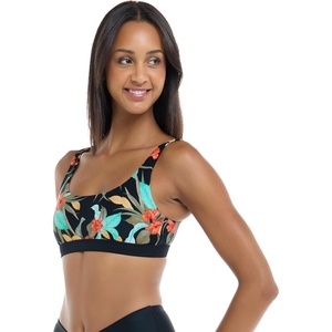 image:imageBody Glove Womens Star Support CrossOver Sports Bra Swimsuit Top with Multi Strap BackHamoa Black Floral Print