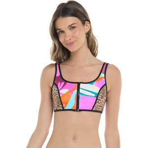 image:imageBody Glove Womens You Spin Me ZipFront Crop Top  Low Back Sporty SilhouetteGroove Primal Abstract