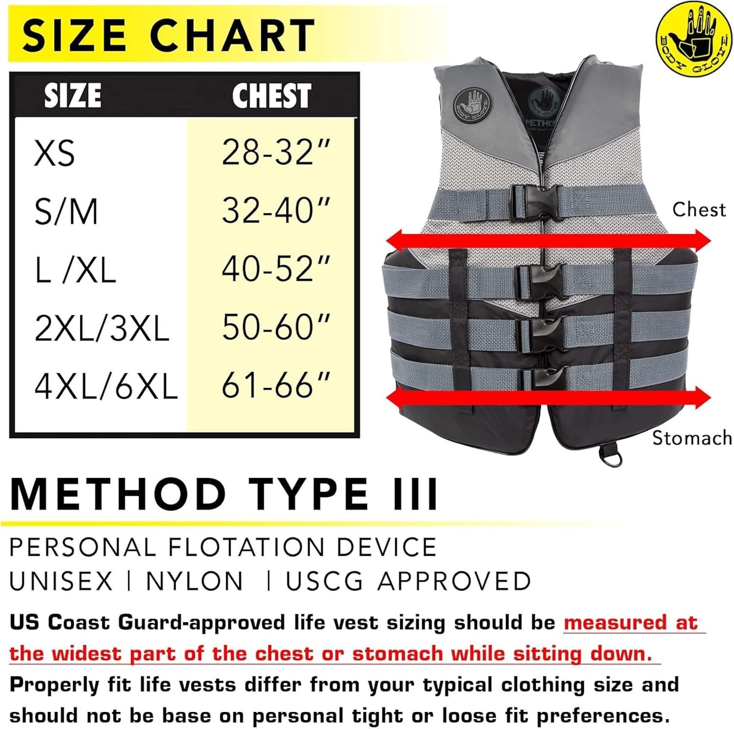 image:imageBody Glove Unisex Life Jacket for Adults USCG and Transport Canada Approved Life Vest Type III PFD Lightweight Great for Boating Fishing Kayaking Rafting PaddlingSmallMedium