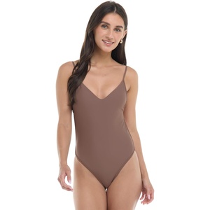 image:imageBody Glove Womens Claire Onepiece Swimsuit  VNeck Ruched Back Adjustable Tie Cheeky CoverageLatte