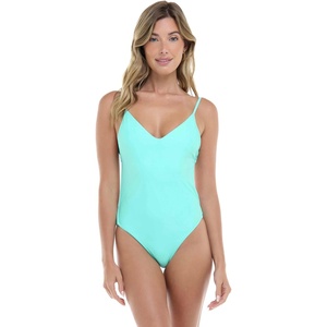 image:imageBody Glove Womens Claire Onepiece Swimsuit  VNeck Ruched Back Adjustable Tie Cheeky CoverageSea Mist