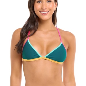 image:imageBody Glove Womens Evelyn Fixed Triangle Halter Bikini Top Swimsuit with 2Way BackBikini TopKingfisher Colorblock