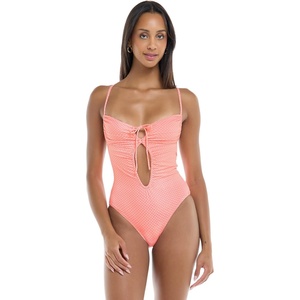 image:imageBody Glove Womens Selena Onepiece Swimsuit  Front Keyhole Adjustable Straps 2Way Tie Medium CoverageSpritz Coral Polka Dot