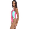 image:imageBody Glove Womens Time After Time Onepiece Swimsuit  Zip Front UBack Shelf Bra Medium CoverageGroove Bubble Gum