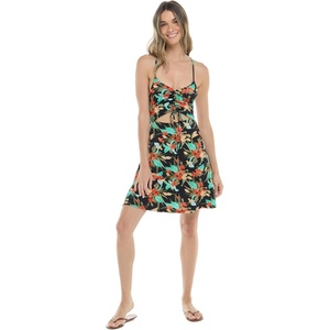 image:imageBody Glove Womens Ivana Dress  Knit Rayon Adjustable Spaghetti Straps Front Tie MidThigh LengthHamoa Black Floral