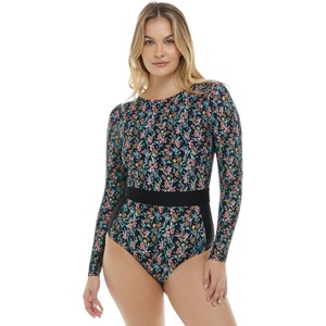 image:imageBody Glove Womens Long Sleeve Paddle One Piece Swimsuit with UPF 50Black Abloom Floral