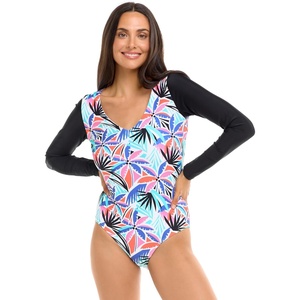 image:imageBody Glove Womens Long Sleeve Paddle One Piece Swimsuit with UPF 50Miami Palm Tree Print