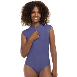 image:imageBody Glove Womens Manny Zip Front CapSleeve One Piece Swimsuit with UPF 50Iris Blue