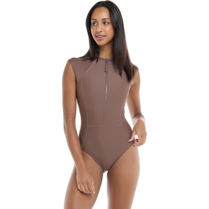 image:imageBody Glove Womens Manny Zip Front CapSleeve One Piece Swimsuit with UPF 50Latte