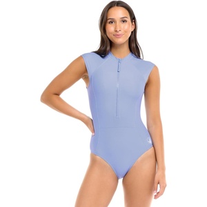 image:imageBody Glove Womens Manny Zip Front CapSleeve One Piece Swimsuit with UPF 50Periwinkle