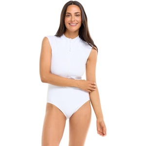 image:imageBody Glove Womens Manny Zip Front CapSleeve One Piece Swimsuit with UPF 50Snow