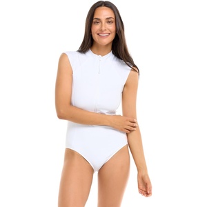image:imageBody Glove Womens Manny Zip Front CapSleeve One Piece Swimsuit with UPF 50Snow White
