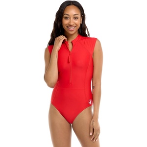 image:imageBody Glove Womens Manny Zip Front CapSleeve One Piece Swimsuit with UPF 50True