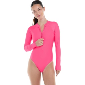 image:imageBody Glove Womens Sloane Onepiece Swimsuit  Contour Shelf Bra Raglan Long Sleeves Zip Front UPF 50 Medium CoverageBubble Gum