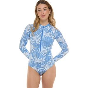 image:imageBody Glove Womens Sloane Onepiece Swimsuit  Contour Shelf Bra Raglan Long Sleeves Zip Front UPF 50 Medium CoverageDenim Palm