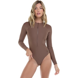 image:imageBody Glove Womens Sloane Onepiece Swimsuit  Contour Shelf Bra Raglan Long Sleeves Zip Front UPF 50 Medium CoverageLatte