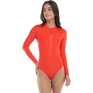 image:imageBody Glove Womens Sloane Onepiece Swimsuit  Contour Shelf Bra Raglan Long Sleeves Zip Front UPF 50 Medium CoveragePoppy Red