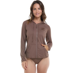 image:imageBody Glove Womens Smoothies Barbara Solid Zip Front Hoodie Rashguard with UPF 50Latte