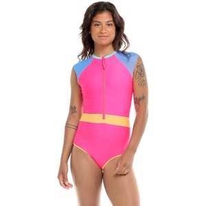 image:imageBody Glove Womens Stand Up Zip Front Paddle One Piece Swimsuit with UPF 50Bubble Gum Colorblock