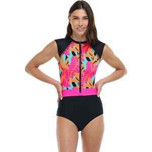 image:imageBody Glove Womens Stand Up Zip Front Paddle One Piece Swimsuit with UPF 50Canopy Tropical Brights