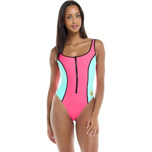 image:imageBody Glove Womens Time After Time Onepiece Swimsuit  Zip Front UBack Shelf Bra Medium CoverageGroove Bubble Gum