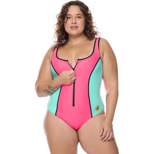 image:imageBody Glove Womens Time After Time Plus Size Onepiece Swimsuit  Zip Front Shelf Bra Power Mesh Sizes 1x3xGroove Bubble Gum