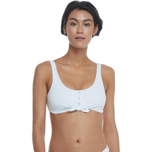 image:imageBody Glove Womens Kate Crop Bikini Top Swimsuit with Front TieIbiza Ribbed White