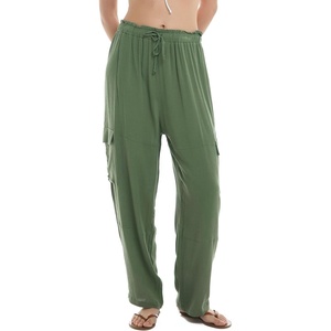 image:imageBody Glove Womens Trudy Coverup Pants  Wrinkled Woven Viscose Waist Tie Cargo PocketsCactus