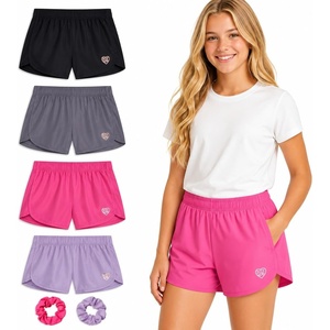image:imageBody Glove Girls Athletic Shorts  4 Pack Gym Dolphin Shorts Running Volleyball Short for Girls  Size Up for Better FitBlackFuchsiaPurpleCharcoal Solid