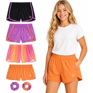 image:imageBody Glove Girls Athletic Shorts  4 Pack Gym Dolphin Shorts Running Volleyball Short for Girls  Size Up for Better FitBlackOrangePinkOmbre