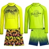 image:imageBody Glove Boys Swim Set  4 Piece UPF 50 Swim Trunks and Rash Guard for Boys Kids Swimwear Set Sizes 412Neon GreenYellow Palm Trees