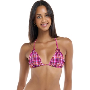 image:imageEvelyn Fixed Triangle Bikini Top Swimsuit with Adjustable 2way Back DetailBonnie Pink Plaid