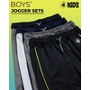 image:imageBody Glove Boys Sweatpants 4 Pack Active Performance Tricot Jogger Pants  Soft Stretch Tricot with Drawstring Waists Four Everyday Athletic Bottoms for School and PlayBlackGreyBlackNavy