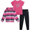 image:imageBody Glove Girls Pants Set  3 Piece Short Sleeve Tee Shirt Full Zip Windbreaker Jacket and Sweatpants Set Sizes 712PinkGreyBlack