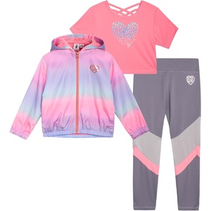 image:imageBody Glove Girls Leggings Set  3 Piece Short Sleeve Girls Shirt Full Zip Hooded Windbreaker Jacket and Girl Legging SetPink Purple Flare